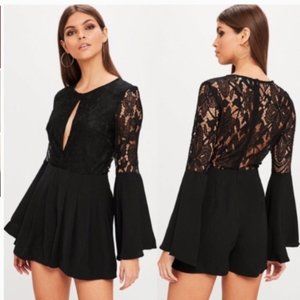 Missguided Lace Long Sleeve Romper Size 16 Bell